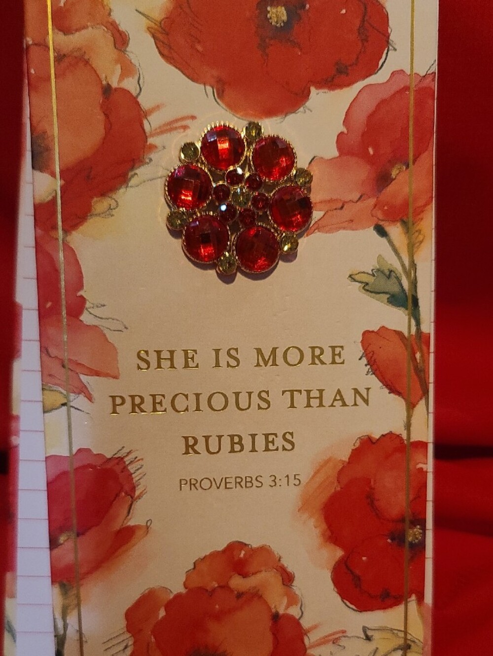 Floral Red Gemmed Biblical Spiral Notepad - She Is More Precious Than Rubies NWT - Picture 2 of 7